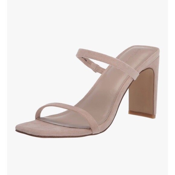NWT The Drop Women's Avery Square Toe Two Strap High Heeled Sandal Size 7 Beige - Picture 1 of 13